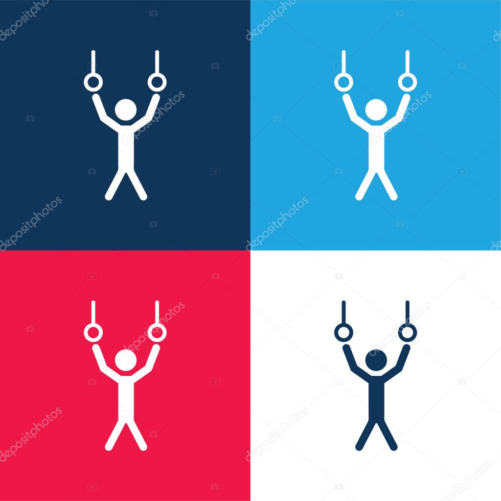 Athlete Hanging Of Rings Couple To Practice Gymnastics blue and red four color minimal icon set