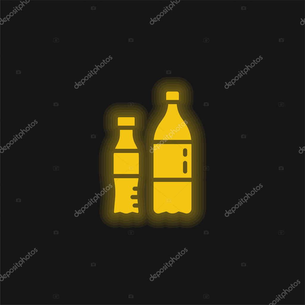 Bottles yellow glowing neon icon
