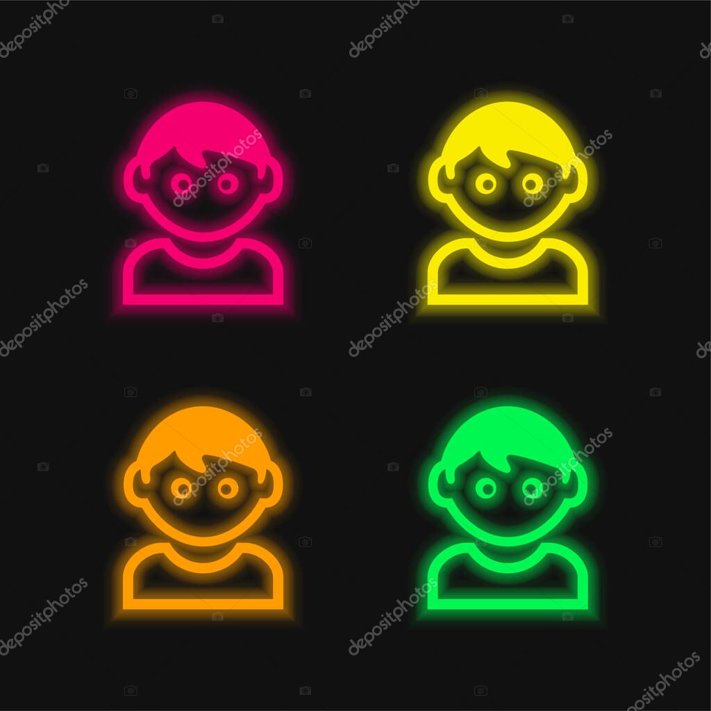 Boy With White T Shirt four color glowing neon vector icon