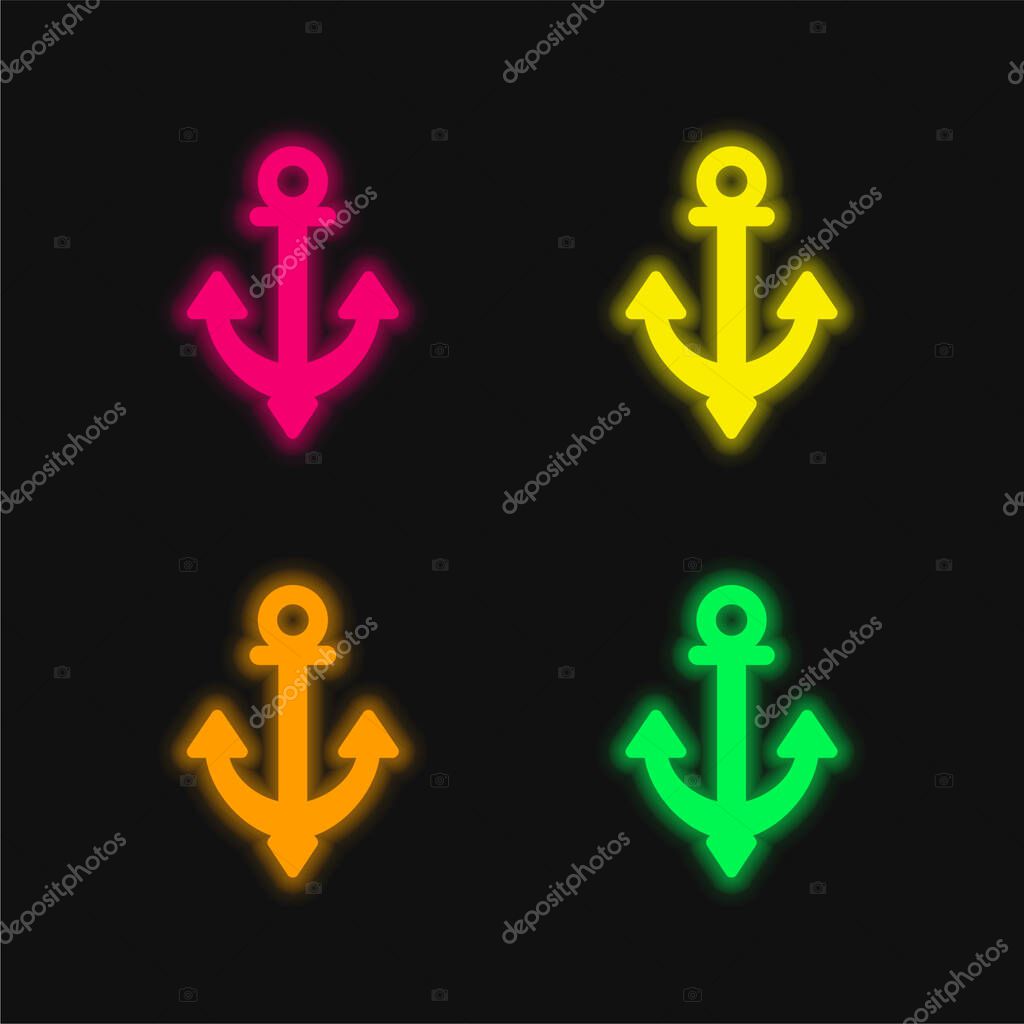 Anchor four color glowing neon vector icon