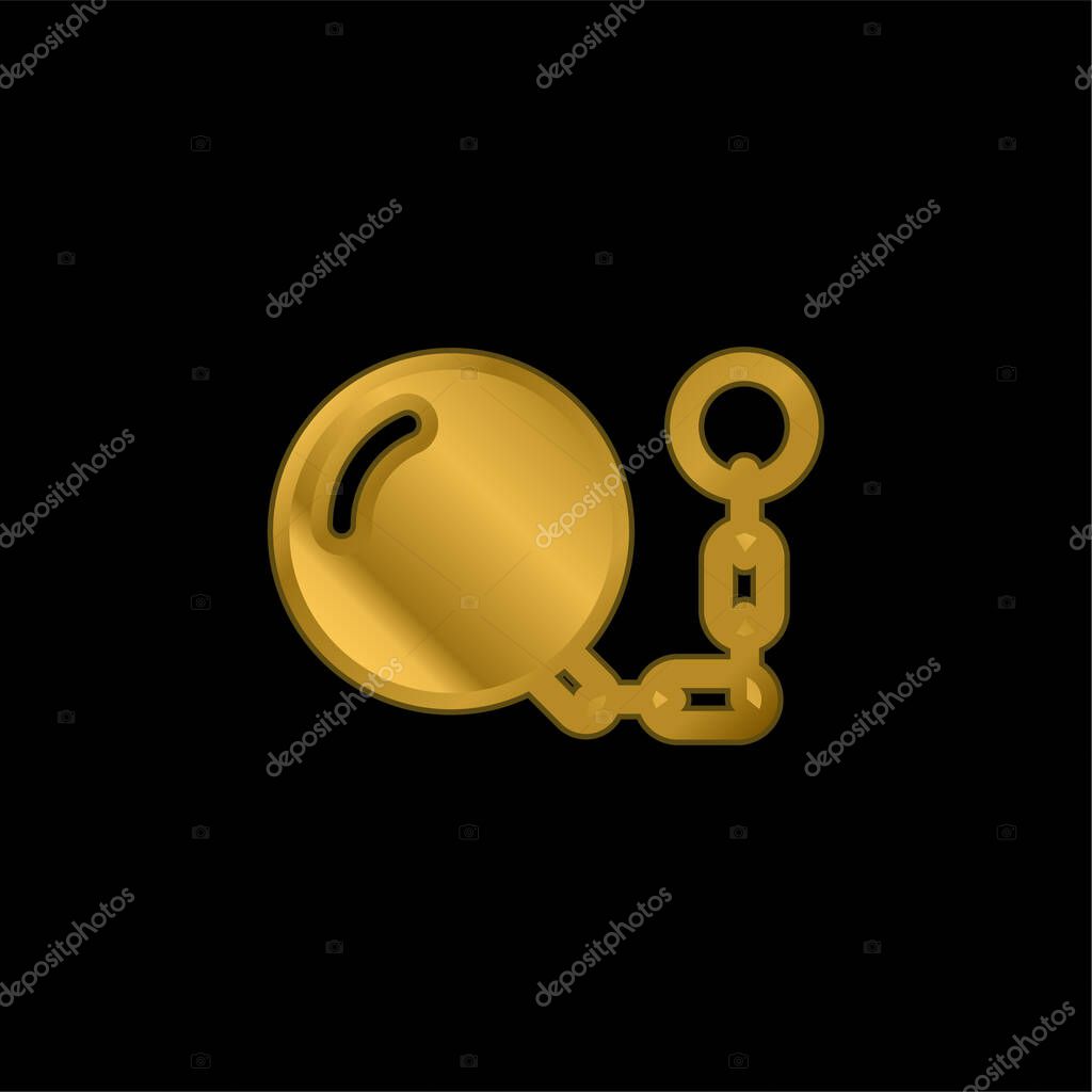 Ball And Chain gold plated metalic icon or logo vector