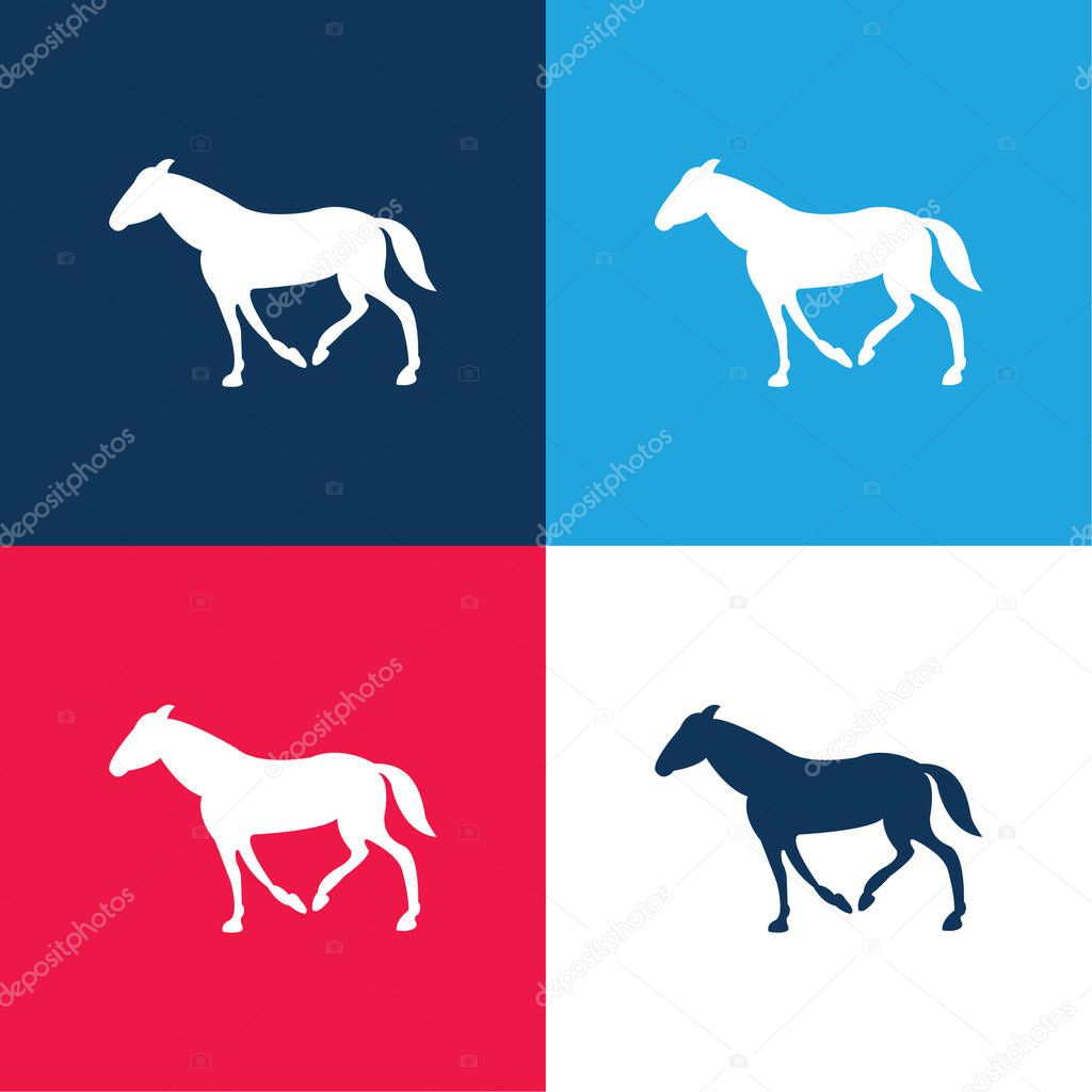Black Walking Horse With Tail Down blue and red four color minimal icon set