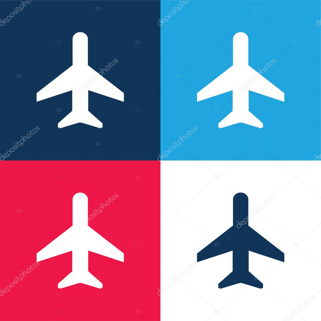 Airplane blue and red four color minimal icon set