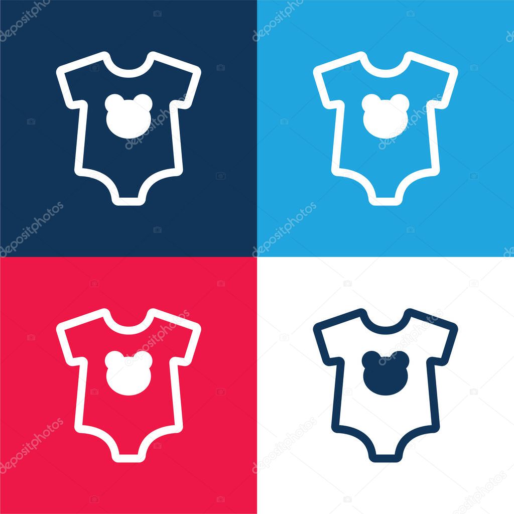 Baby Dummy With Bear Head Silhouette blue and red four color minimal icon set
