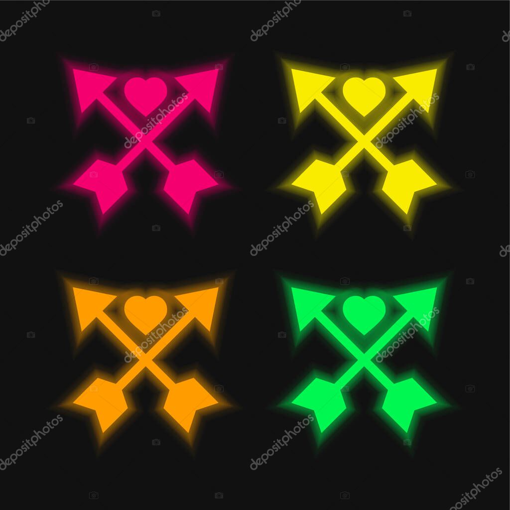 Arrows four color glowing neon vector icon