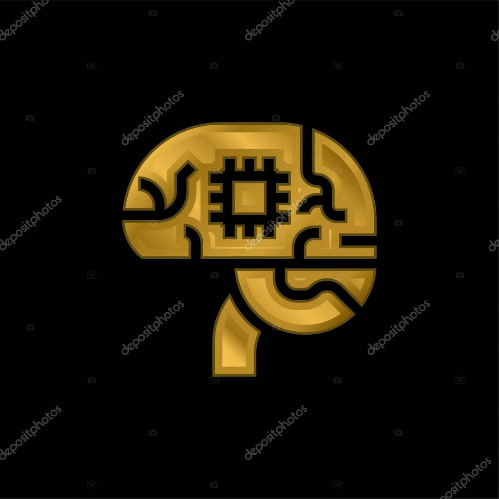 Artificial Intelligence gold plated metalic icon or logo vector