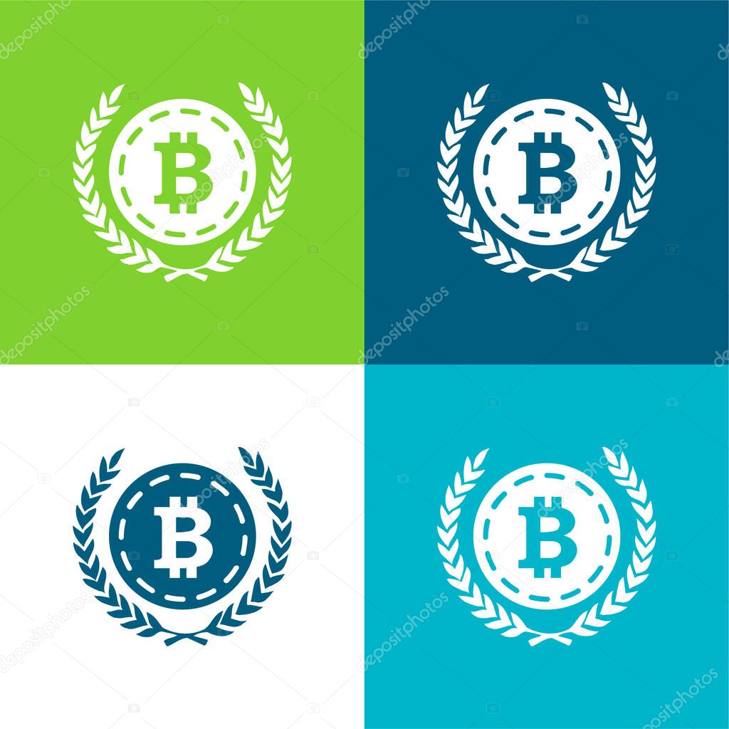 Bitcoin With Olive Leaves At Both Sides Flat four color minimal icon set
