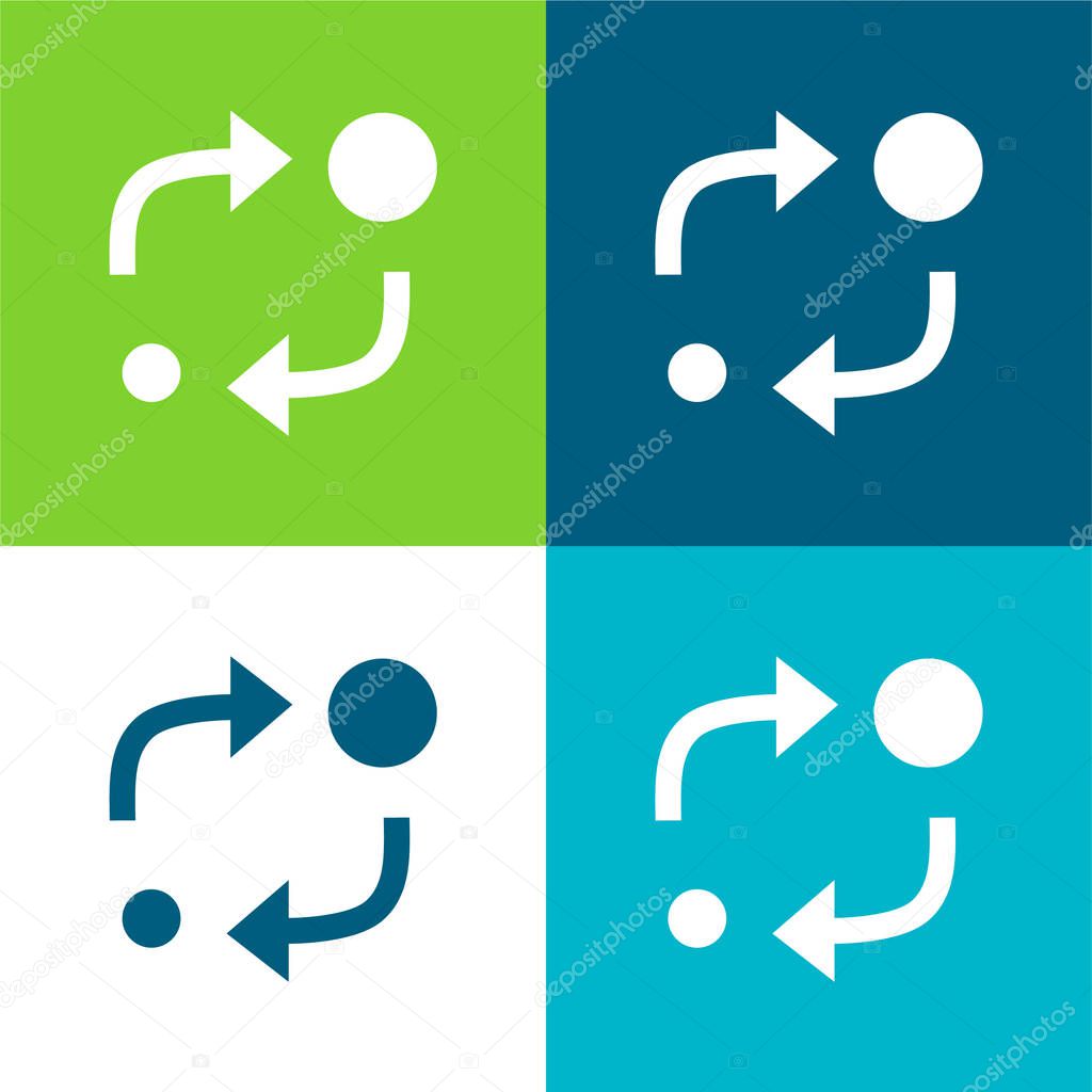 Analytics Symbol Of Two Circles Of Different Sizes With Two Arrows Between Them Flat four color minimal icon set
