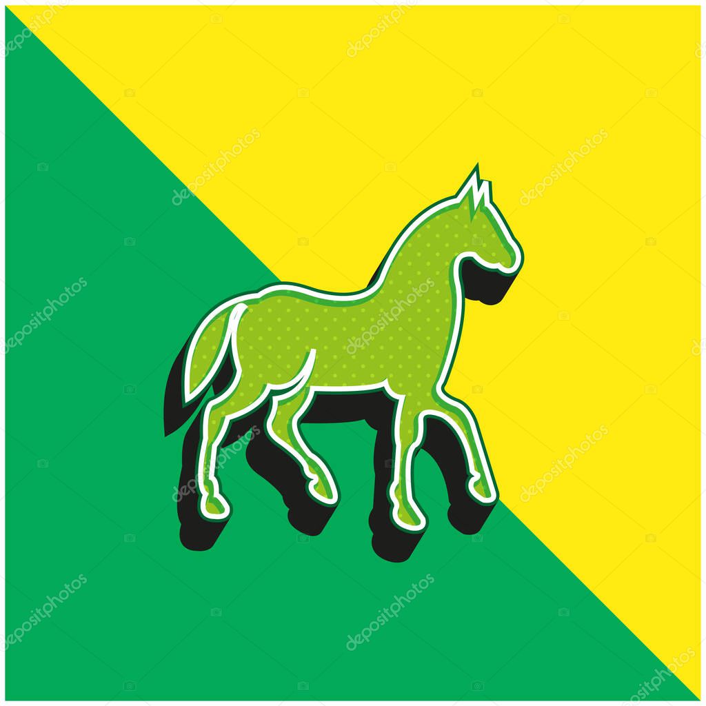 Black Race Horse On Walking Pose Side View Green and yellow modern 3d vector icon logo