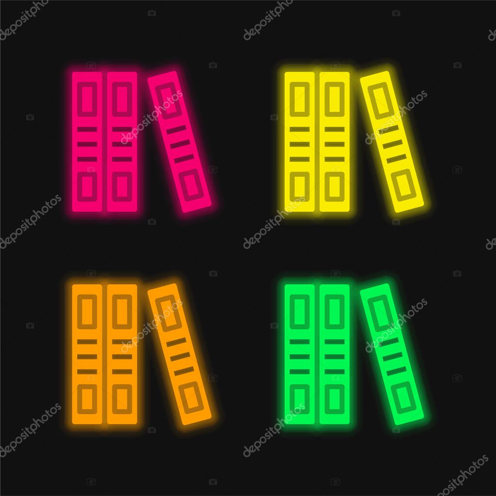 Book four color glowing neon vector icon