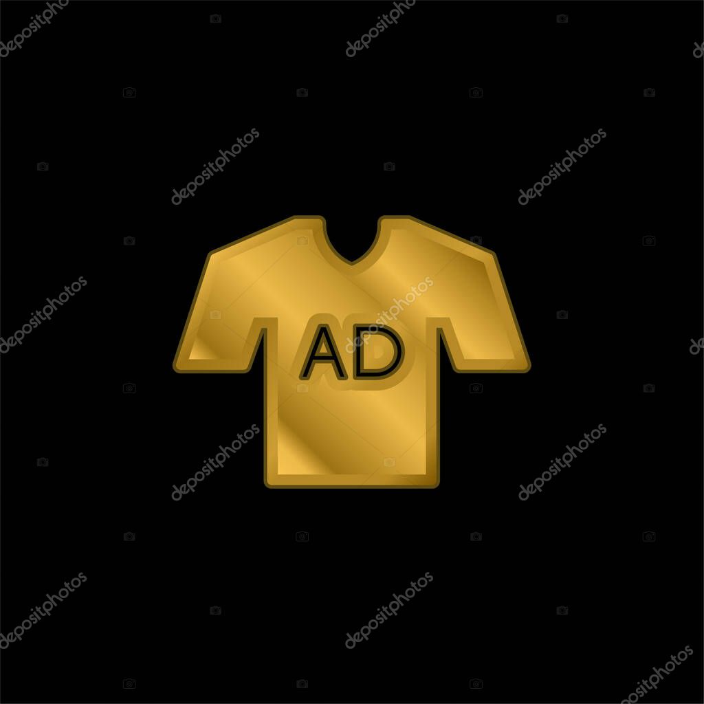 AD T Shirt gold plated metalic icon or logo vector