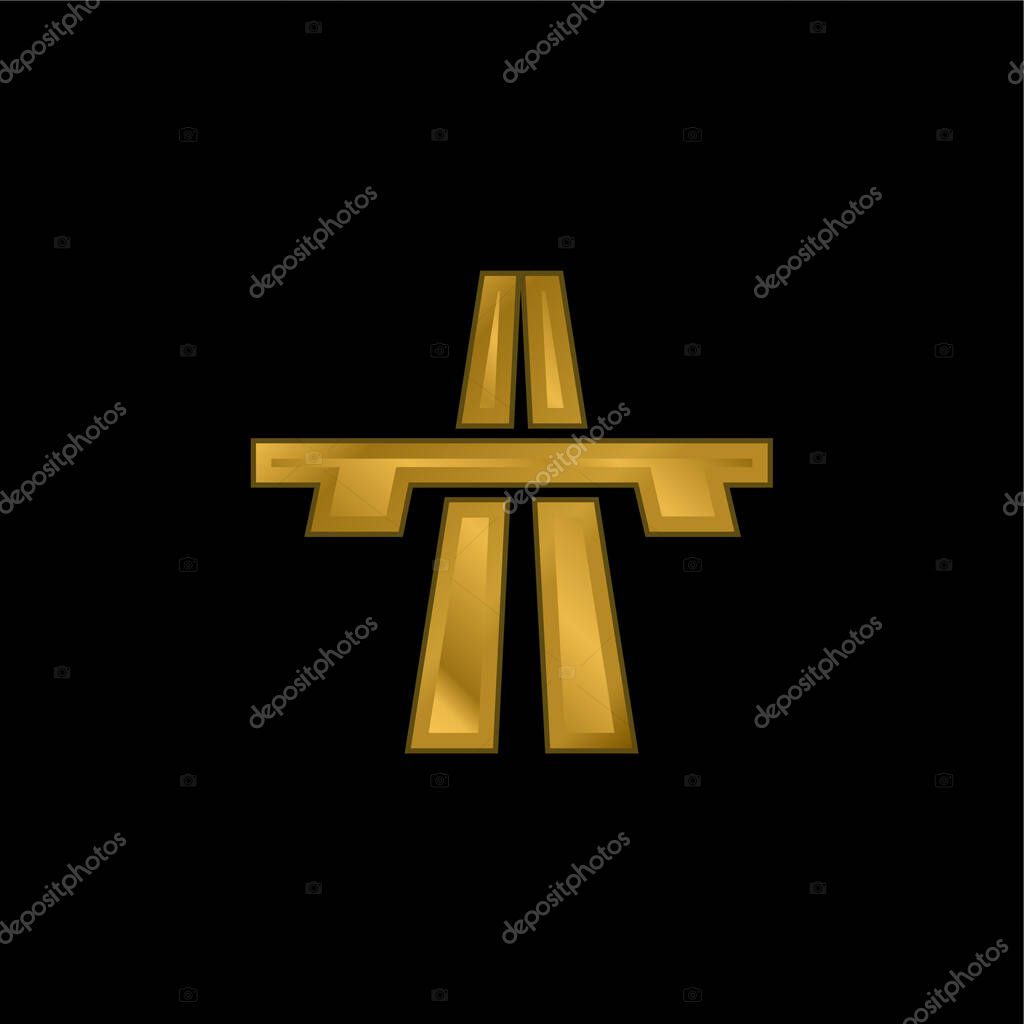 Bridge On Avenue Perspective gold plated metalic icon or logo vector