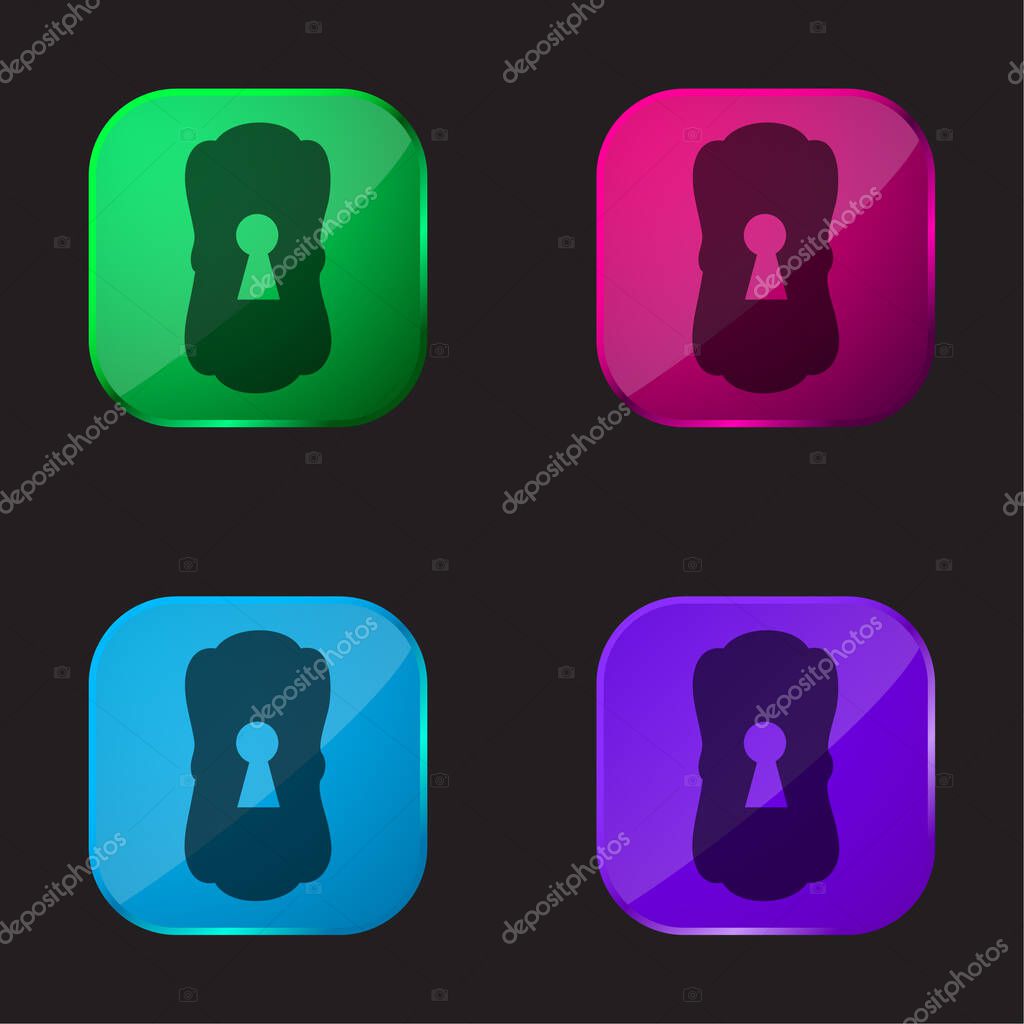Big Keyhole Black Shape four color glass button icon
