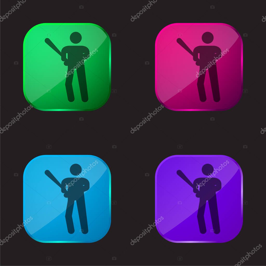 Baseball Player four color glass button icon