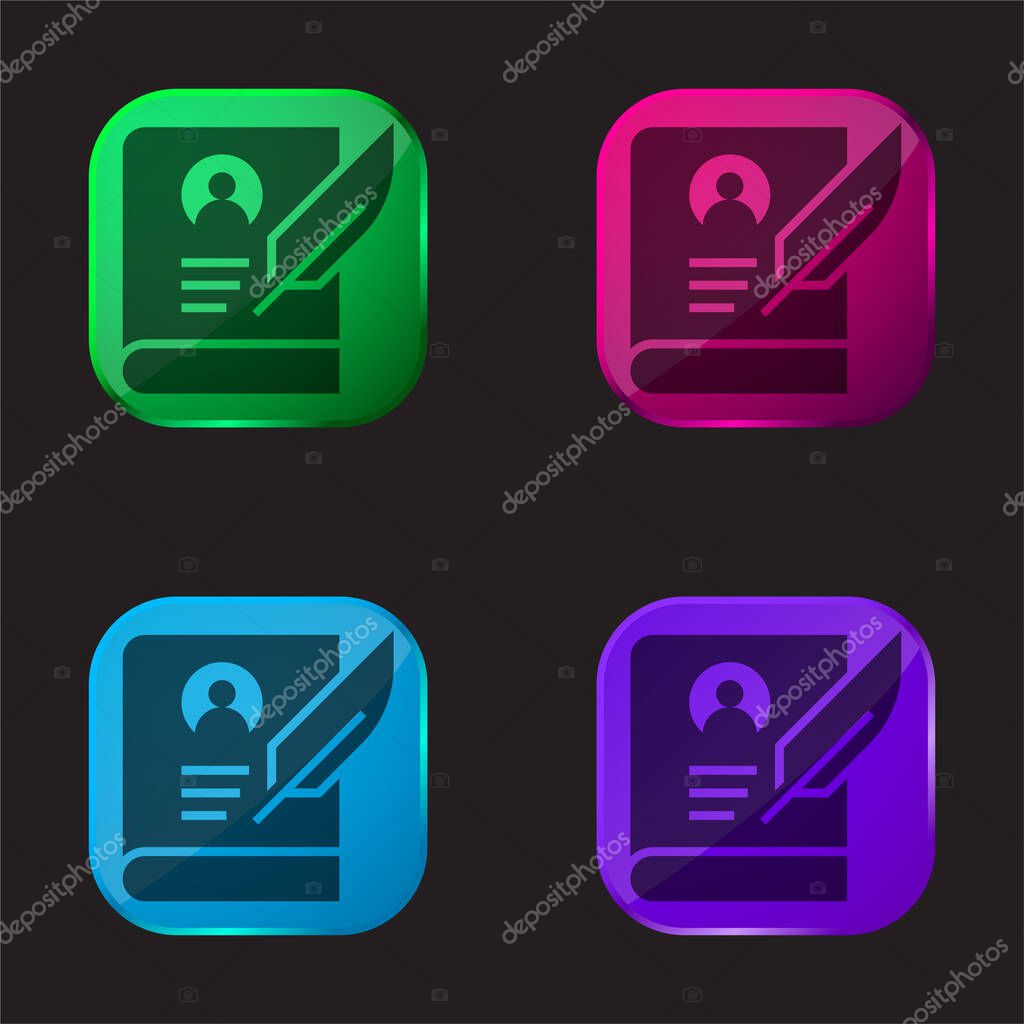 Biography four color glass button icon