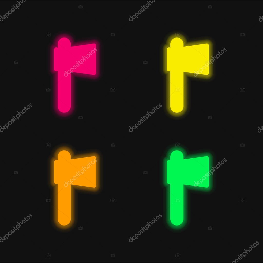 Battle Axe four color glowing neon vector icon
