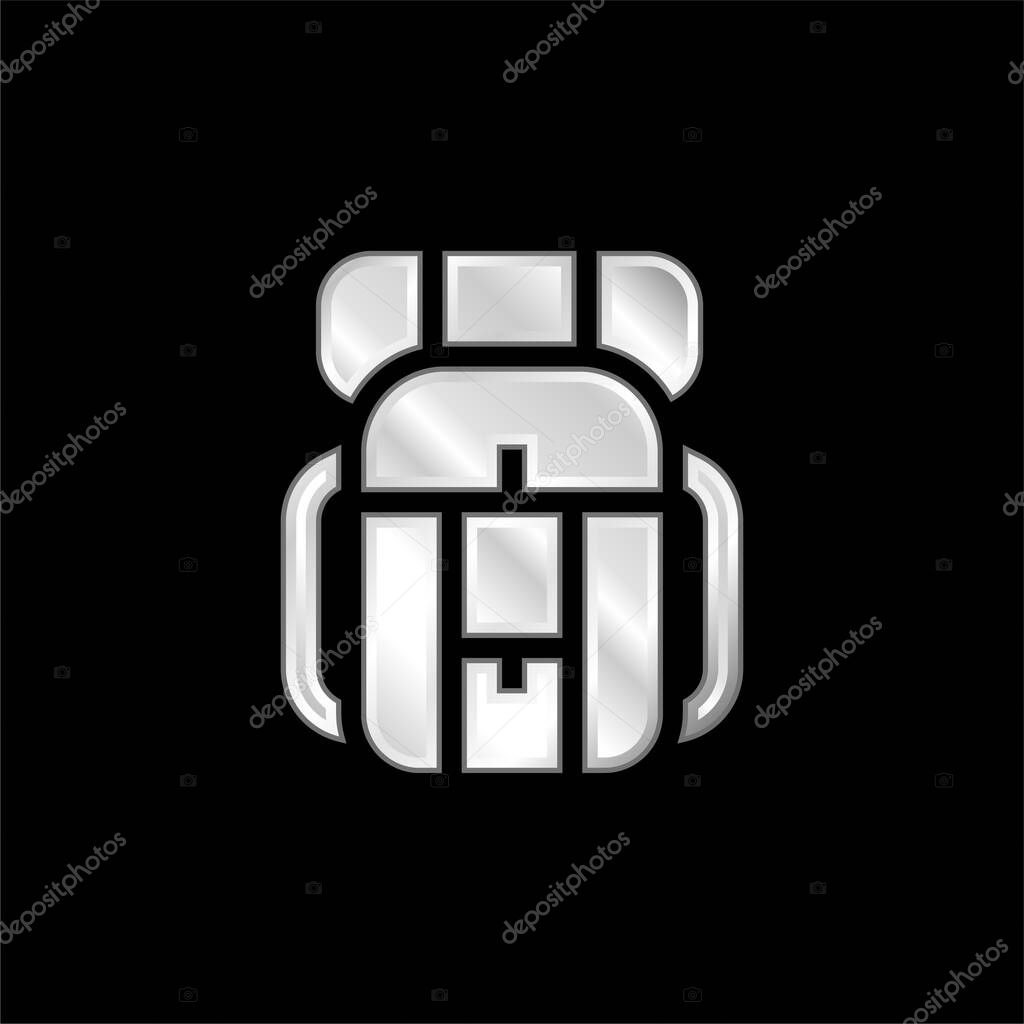 Backpack silver plated metallic icon