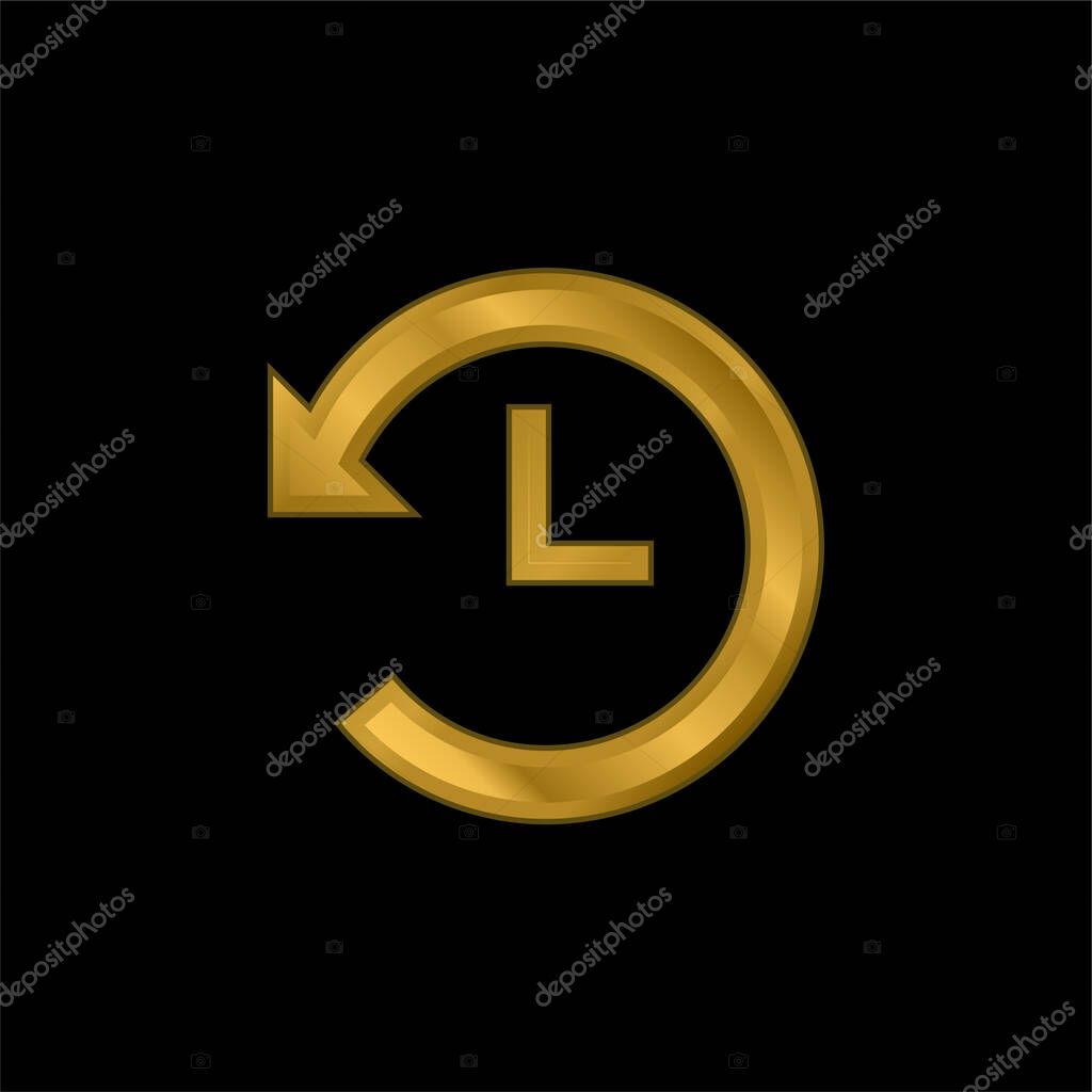 Backward Time gold plated metalic icon or logo vector