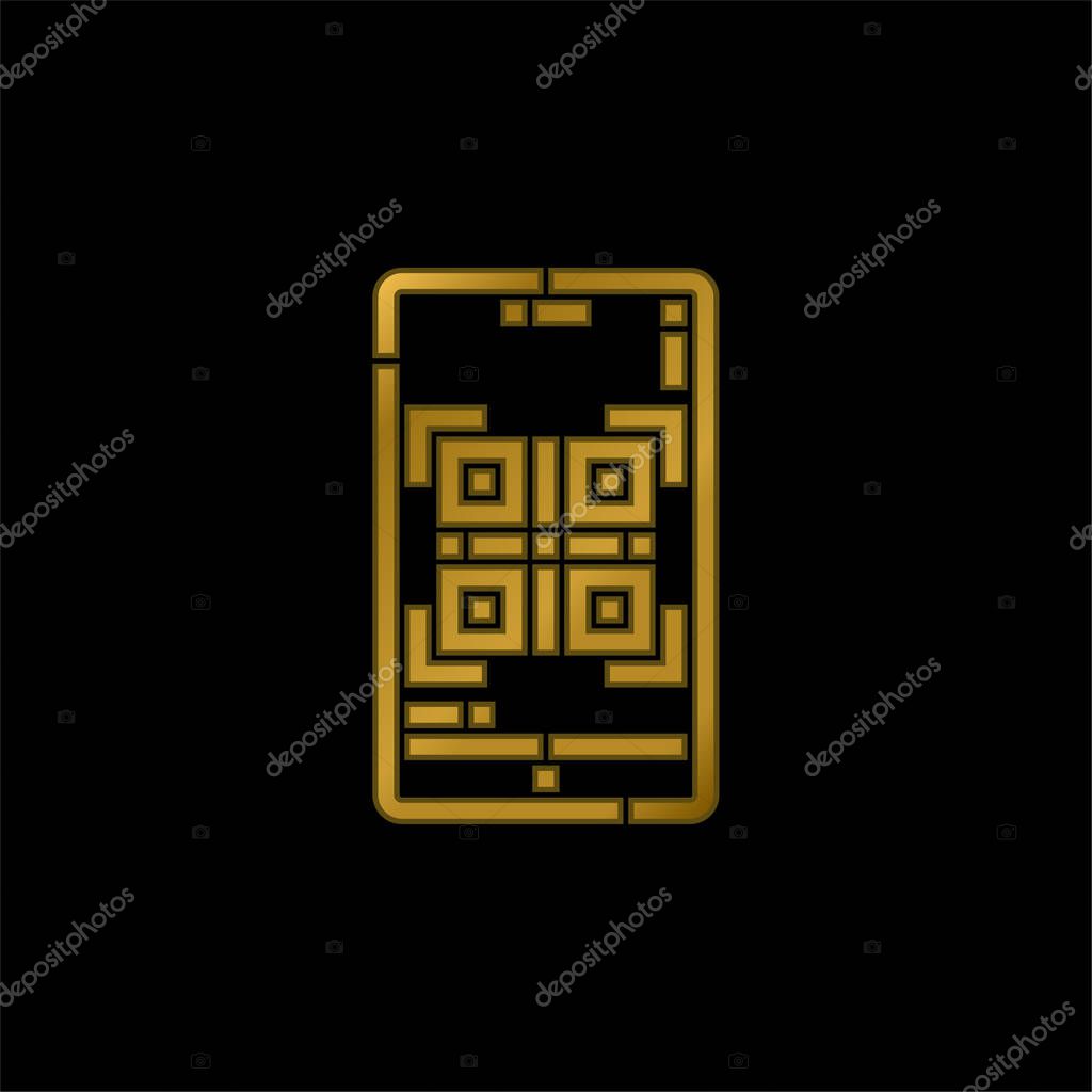 Barcode gold plated metalic icon or logo vector