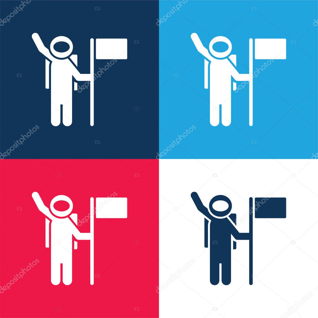 Astronaut With A Flag blue and red four color minimal icon set