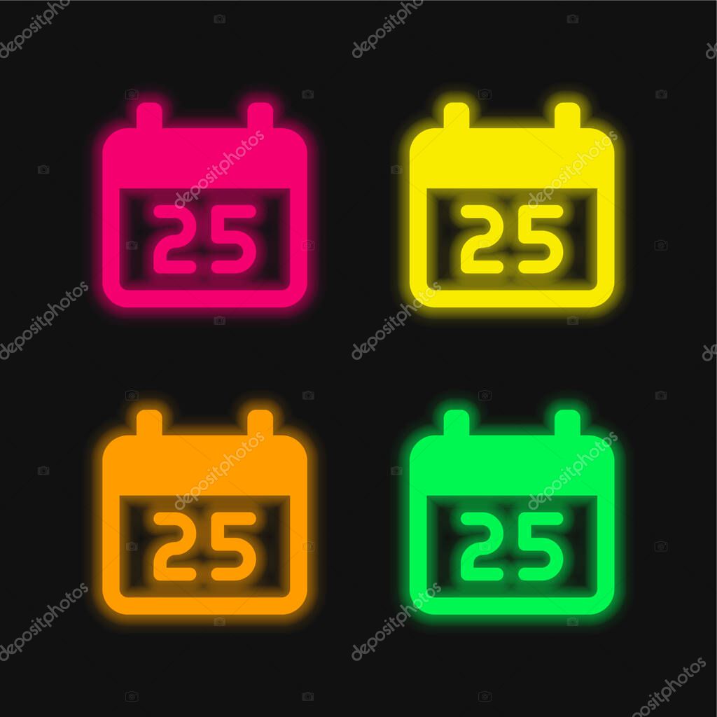 25 December four color glowing neon vector icon
