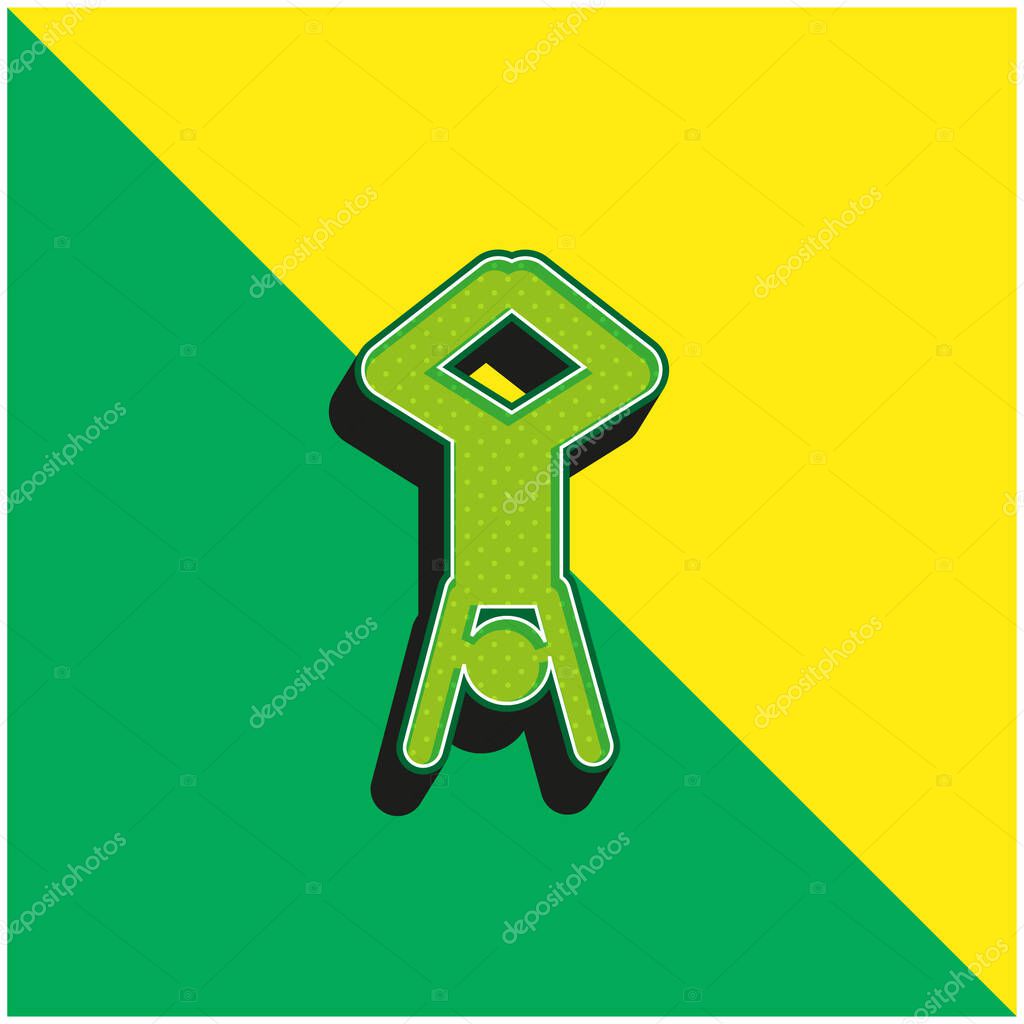 Acrobat Posture Silhouette With Head Down And Legs Up Green and yellow modern 3d vector icon logo