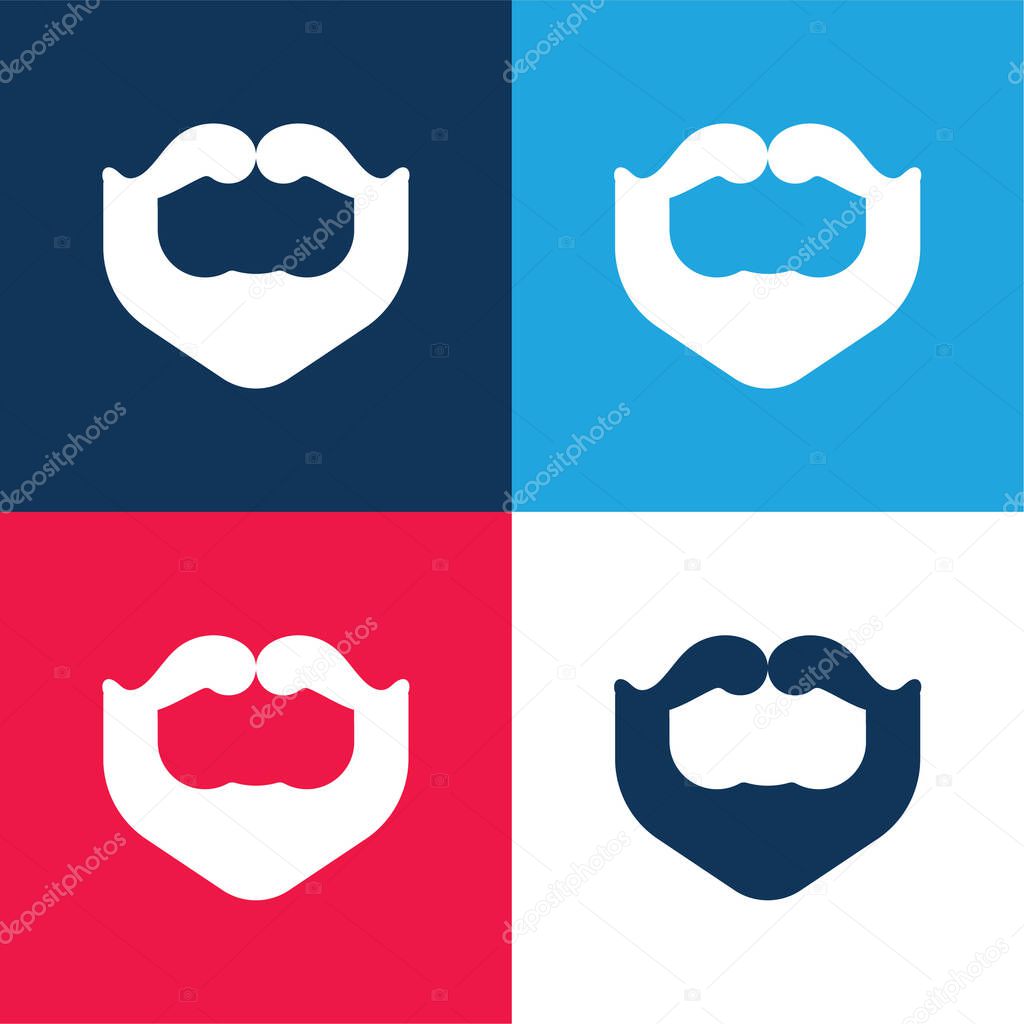 Beard blue and red four color minimal icon set