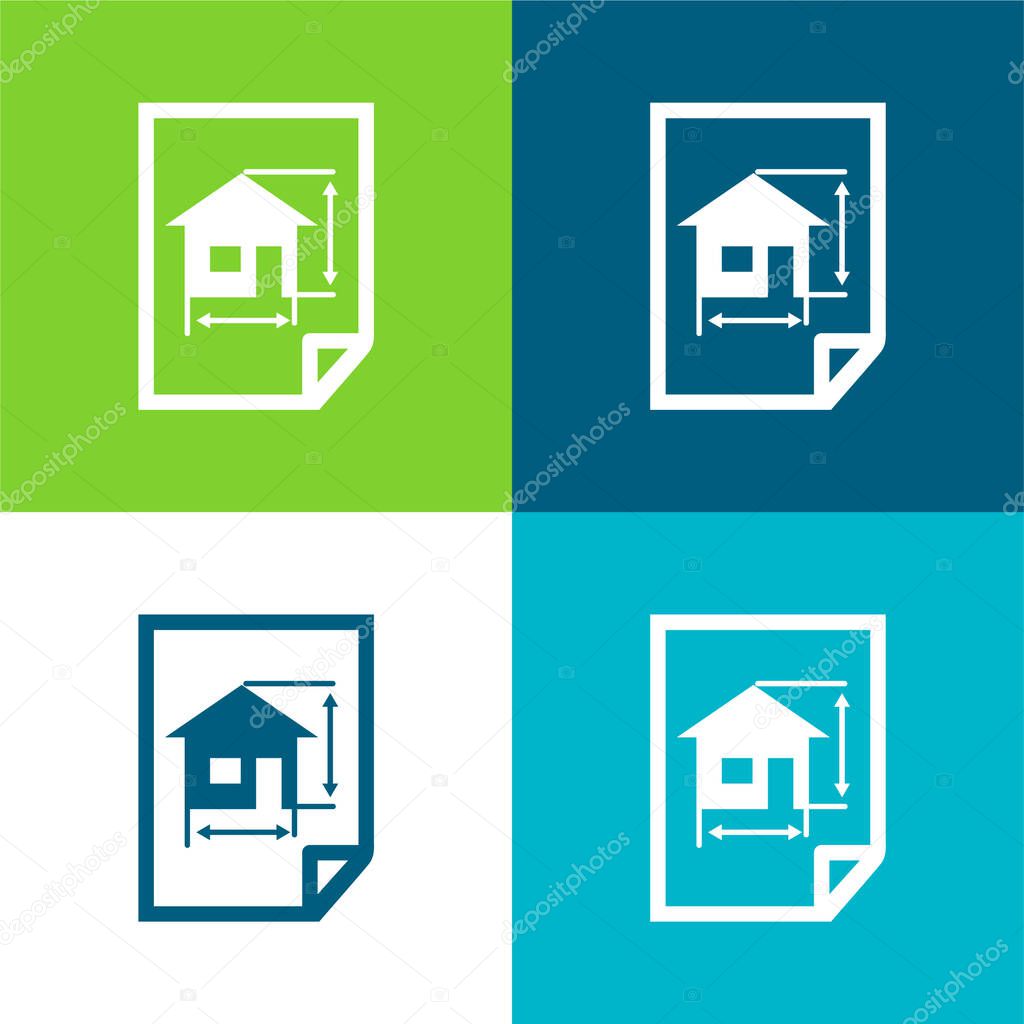 Architecture Draw Of A House On A Paper Flat four color minimal icon set