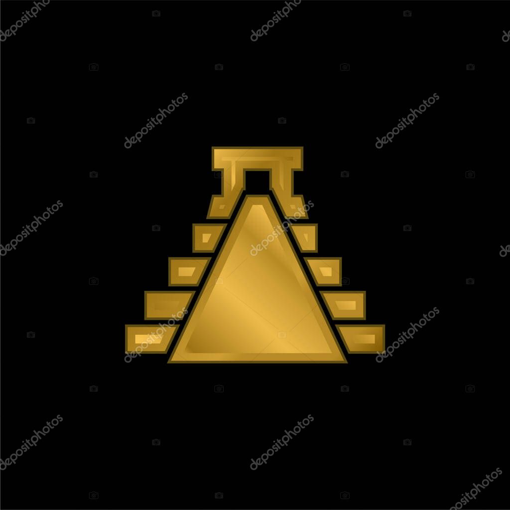 Ancient Mexico Pyramid Shape gold plated metalic icon or logo vector