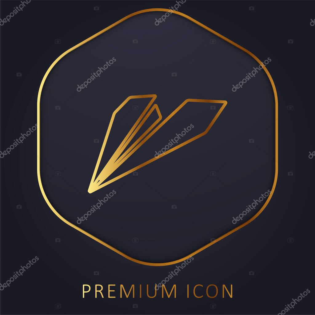 Black Origami Plane golden line premium logo or icon