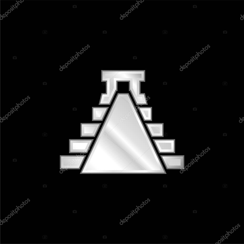 Ancient Mexico Pyramid Shape silver plated metallic icon