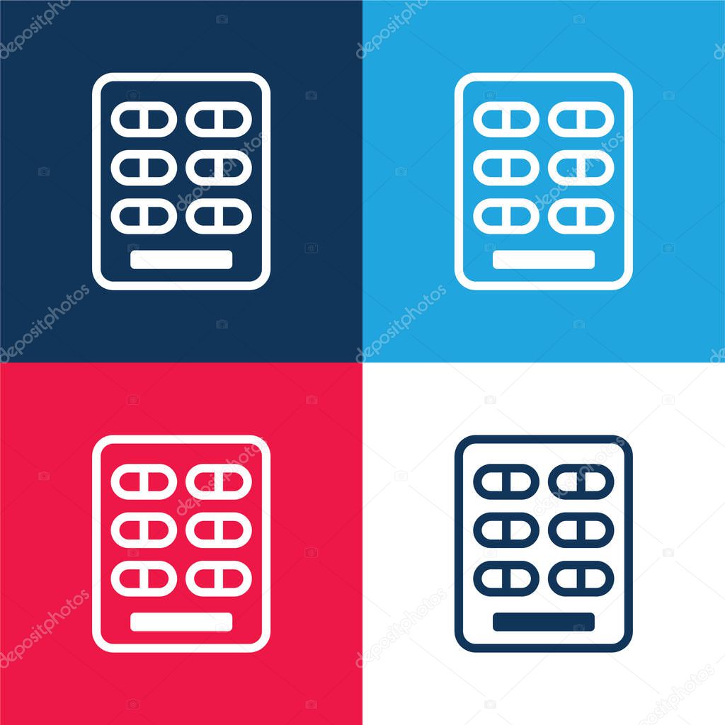 Blister Pack blue and red four color minimal icon set