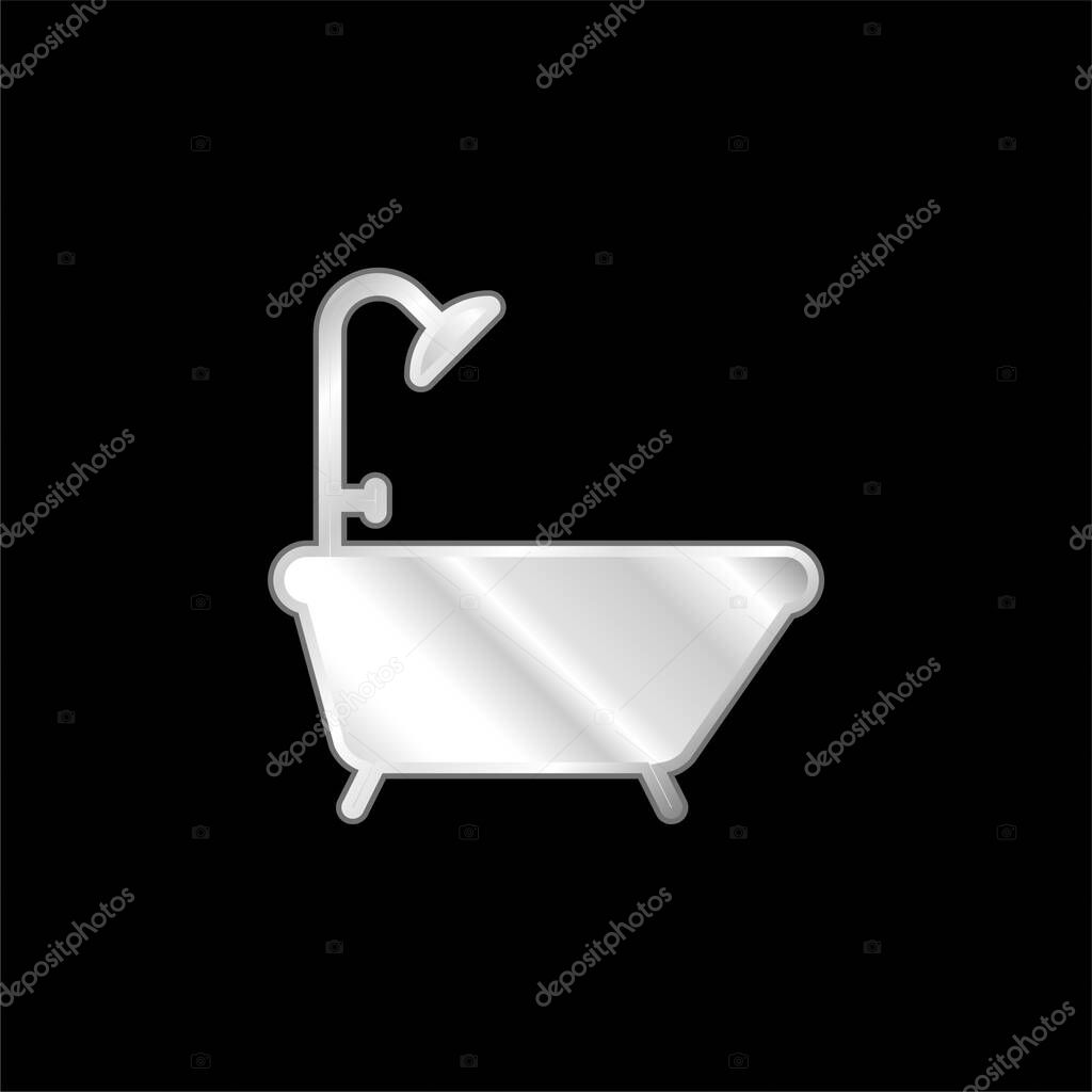Bathtub silver plated metallic icon