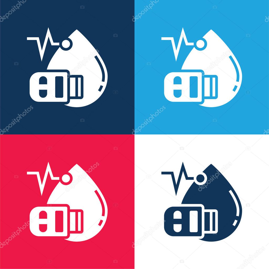 Blood Test blue and red four color minimal icon set