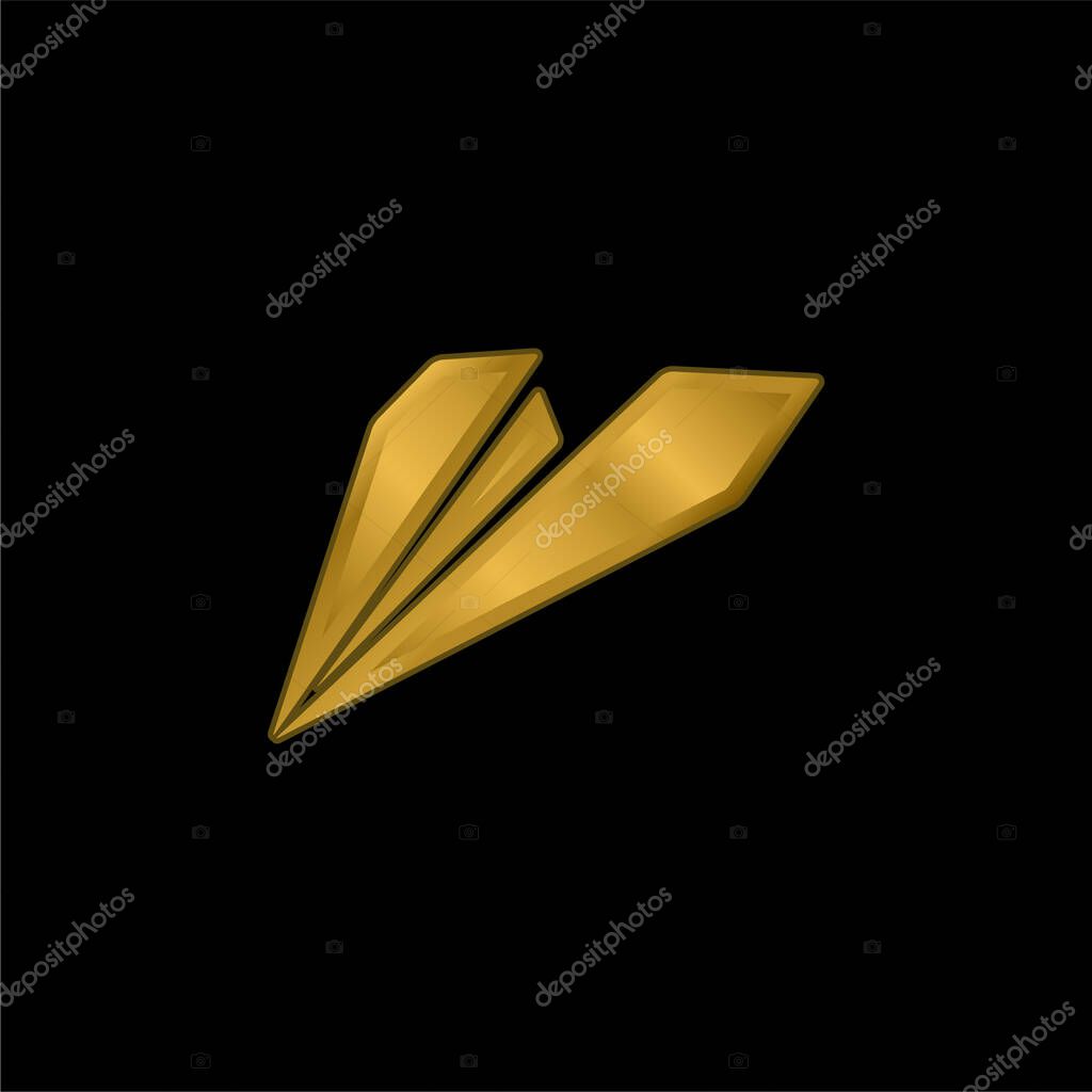 Black Origami Plane gold plated metalic icon or logo vector