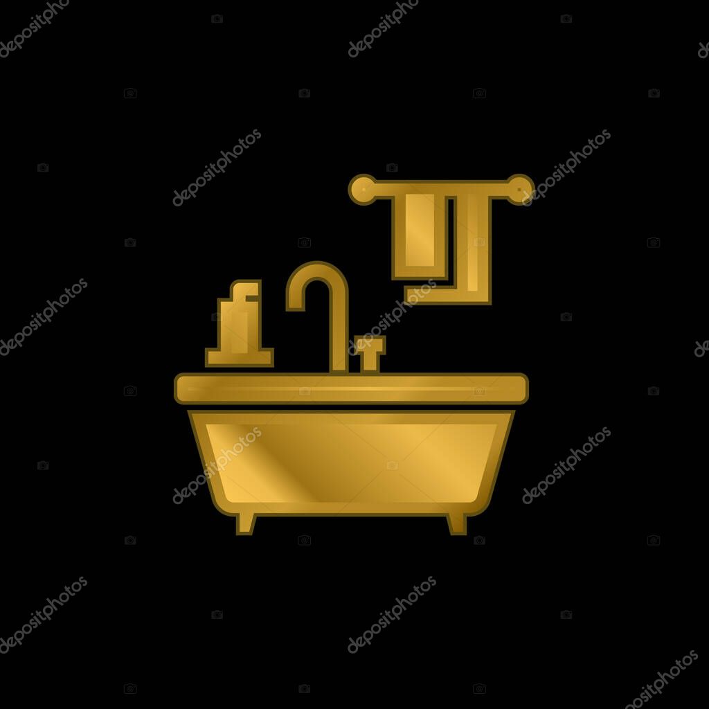 Bathtub gold plated metalic icon or logo vector