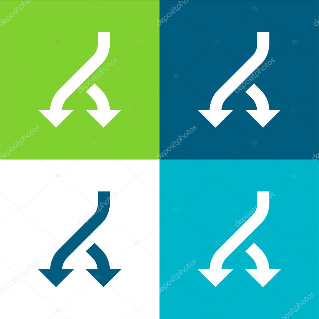 Bifurcation Arrow Flat four color minimal icon set