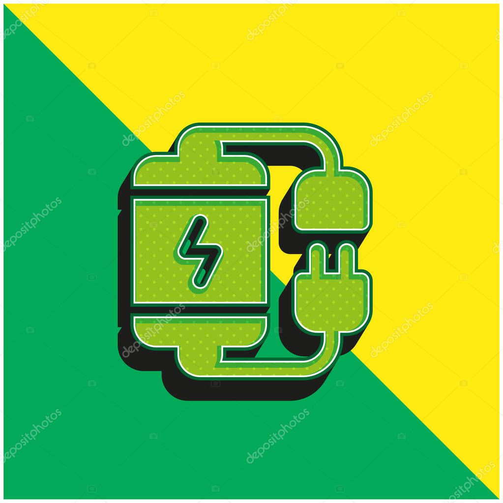 Battery Green and yellow modern 3d vector icon logo