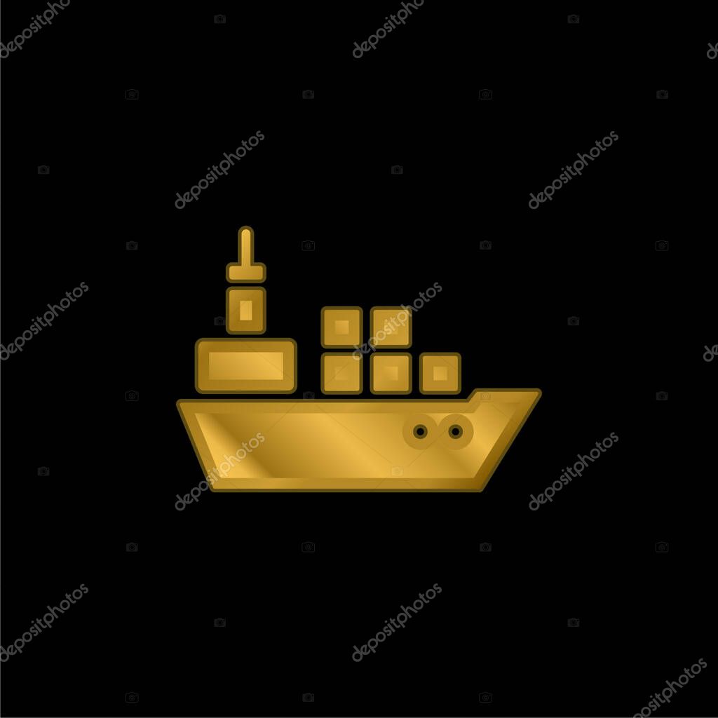 Boat With Containers gold plated metalic icon or logo vector
