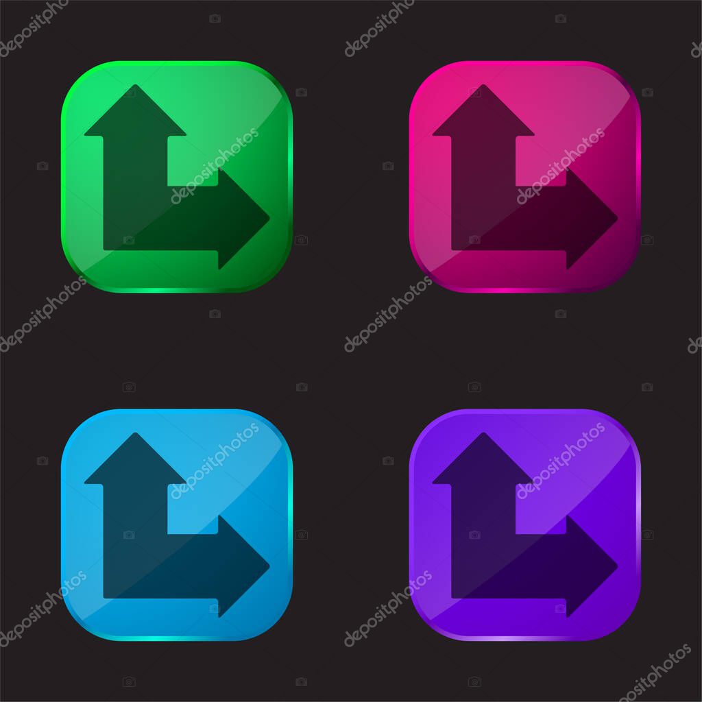 Arrows Angle Pointing Up And Right four color glass button icon