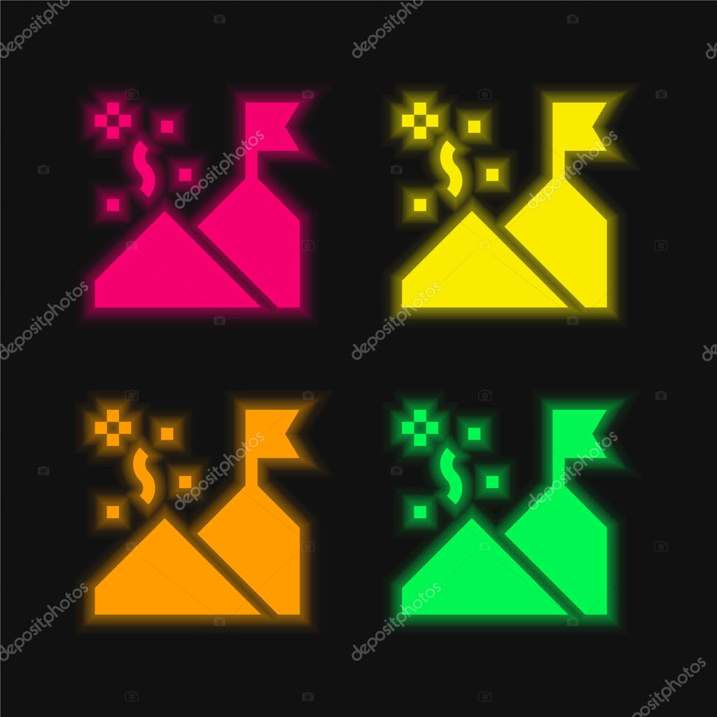 Achievement four color glowing neon vector icon