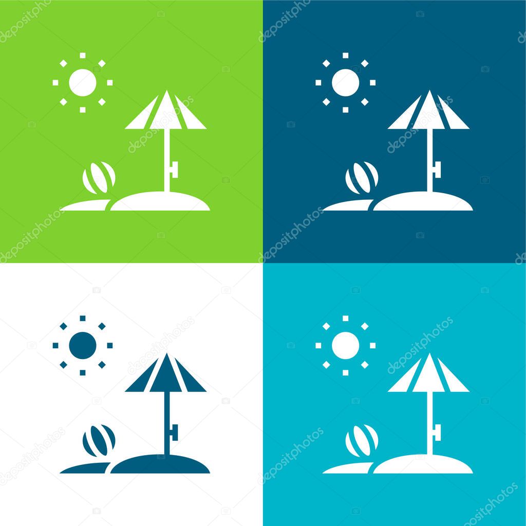 Beach Flat four color minimal icon set