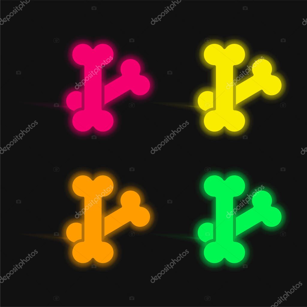 Bones four color glowing neon vector icon