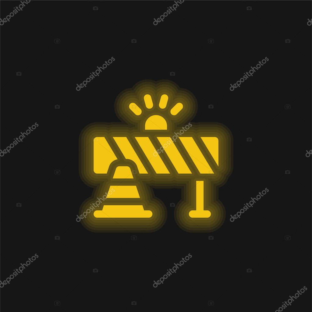 Barricade yellow glowing neon icon