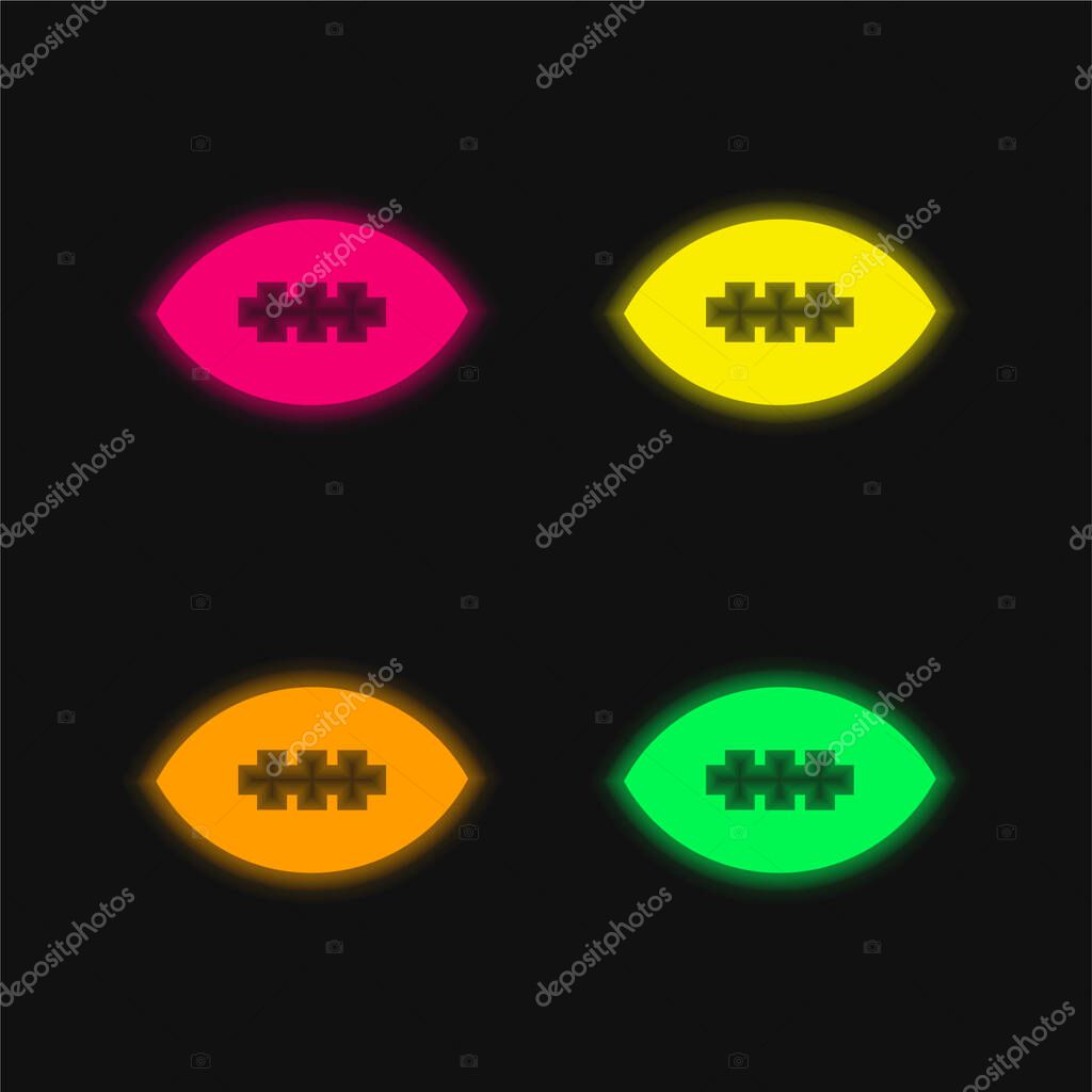 American Football Ball four color glowing neon vector icon