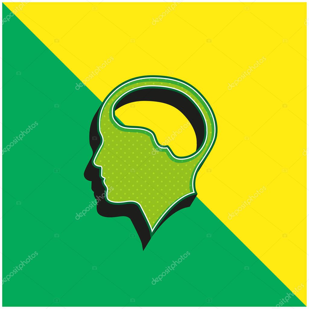 Brain Inside Human Head Green and yellow modern 3d vector icon logo