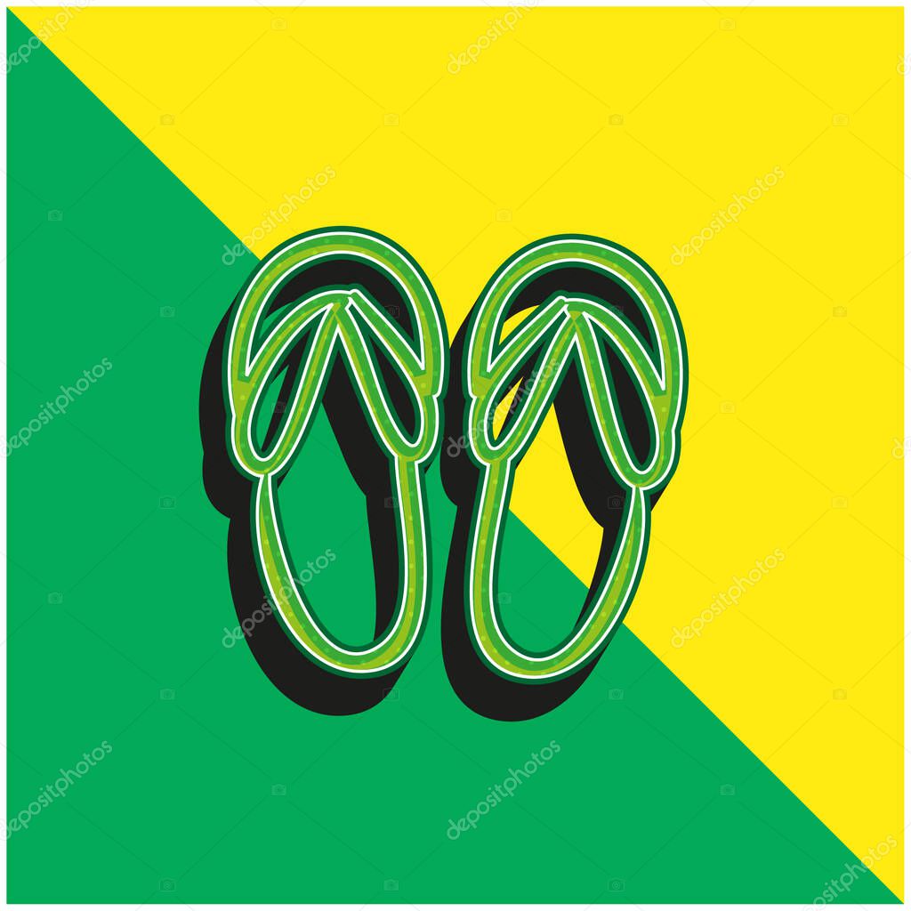 Beach Sandals Hand Drawn Outline Green and yellow modern 3d vector icon logo