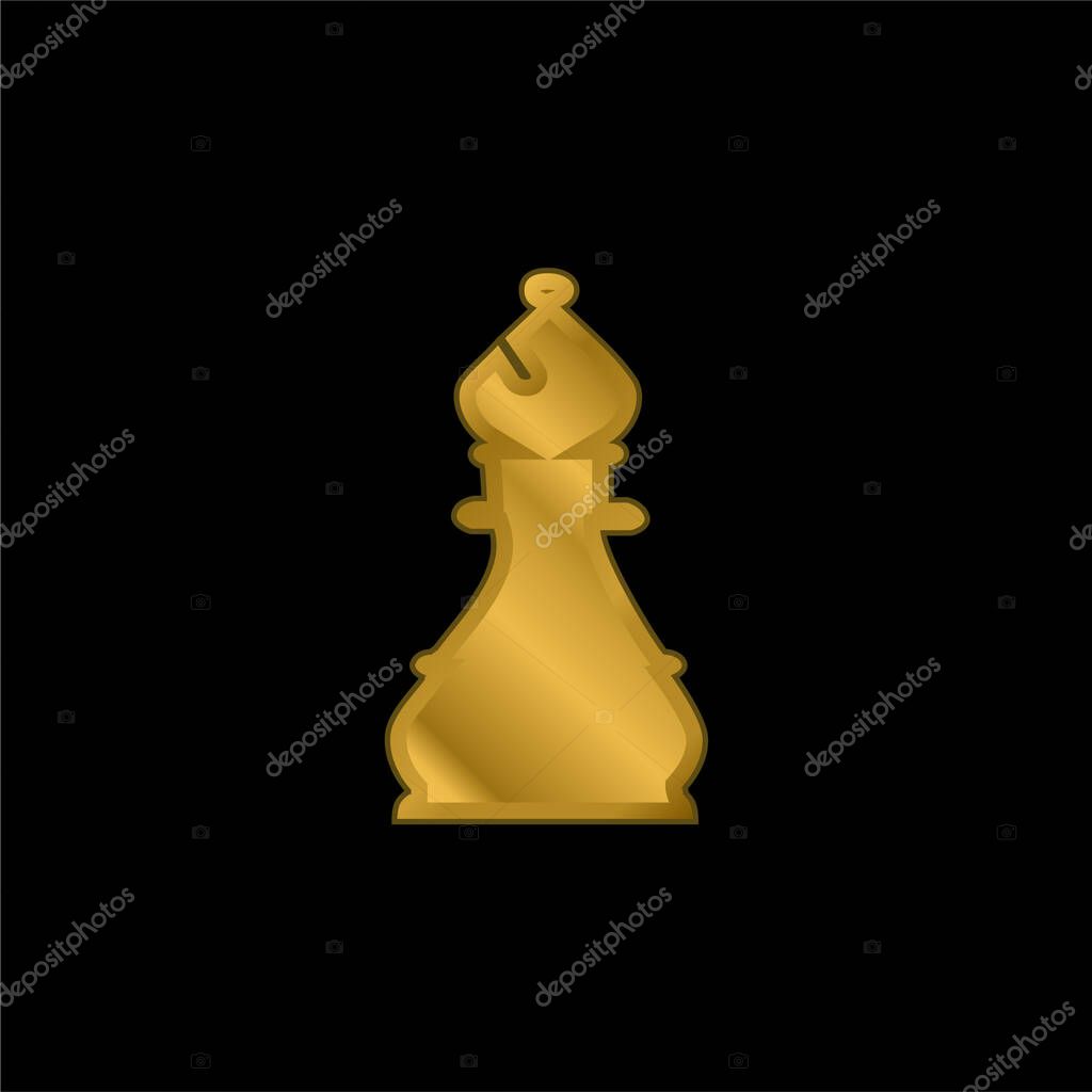 Bishop Chess Piece gold plated metalic icon or logo vector