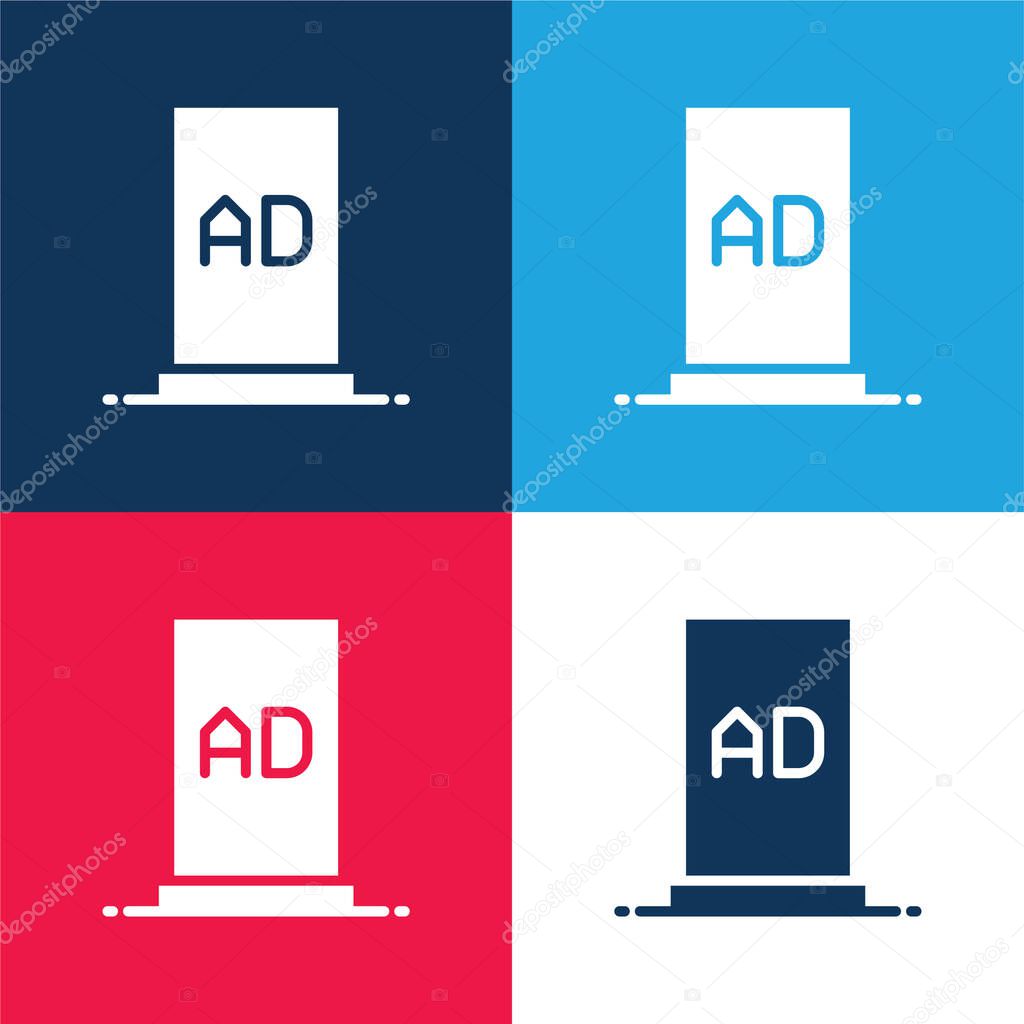 Advertising Stand blue and red four color minimal icon set