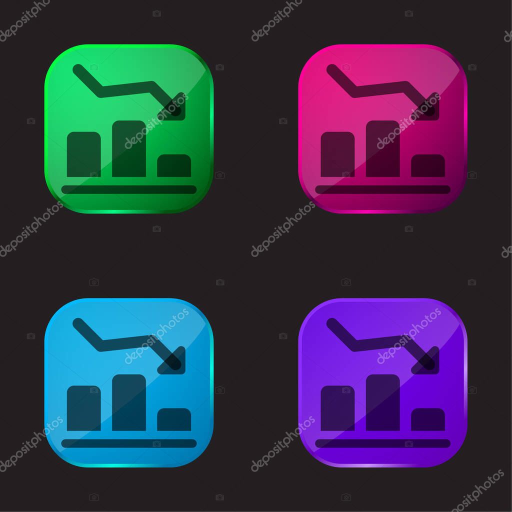Bar Graph four color glass button icon